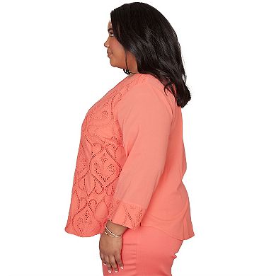 Plus Size Alfred Dunner Textured Lace Scroll Henley Top