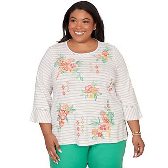 Plus Size Alfred Dunner Parrot Stripe Embroidered Top
