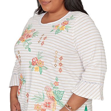 Plus Size Alfred Dunner Parrot Stripe Embroidered Top