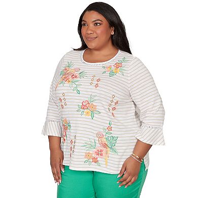 Plus Size Alfred Dunner Parrot Stripe Embroidered Top