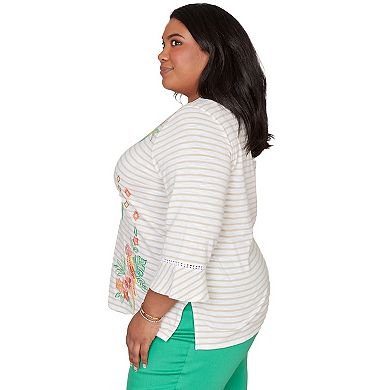 Plus Size Alfred Dunner Parrot Stripe Embroidered Top