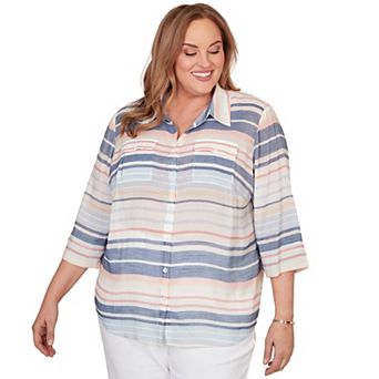 Plus Size Alfred Dunner Textured Stripe Button-Front Top