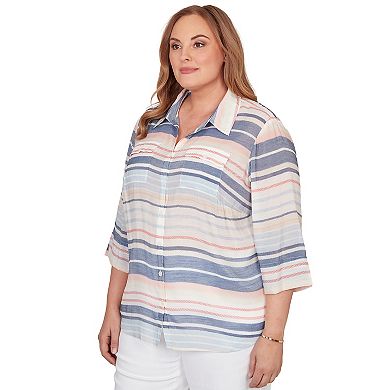 Plus Size Alfred Dunner Textured Stripe Button-Front Top