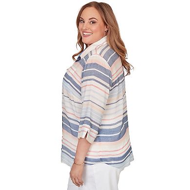 Plus Size Alfred Dunner Textured Stripe Button-Front Top