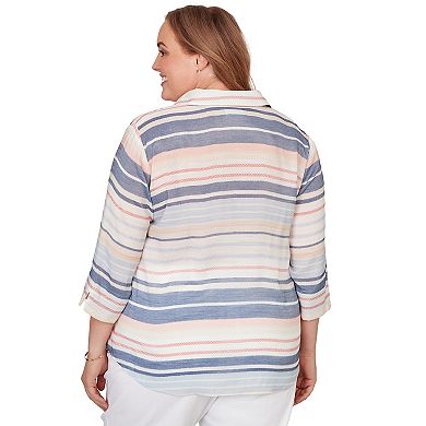 Plus Size Alfred Dunner Textured Stripe Button-Front Top