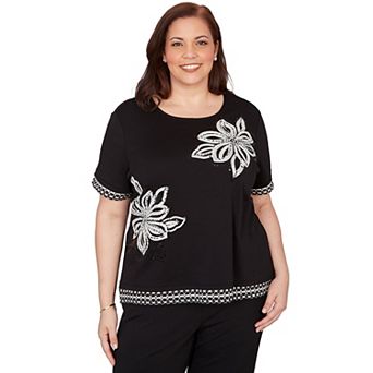 Plus Size Alfred Dunner Flower Sequin Lace Border Top