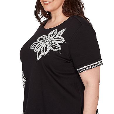 Plus Size Alfred Dunner Flower Sequin Lace Border Top