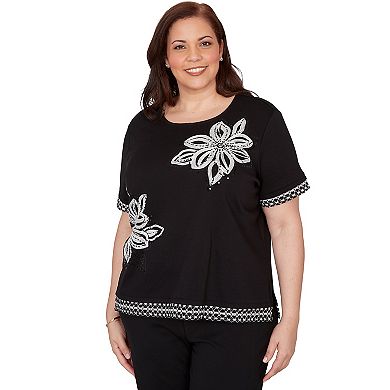 Plus Size Alfred Dunner Flower Sequin Lace Border Top