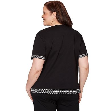 Plus Size Alfred Dunner Flower Sequin Lace Border Top