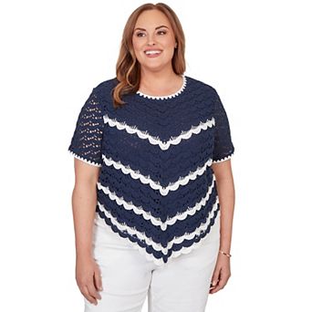 Plus Size Alfred Dunner Chevron Crochet Short Sleeve Top