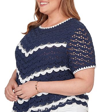 Plus Size Alfred Dunner Chevron Crochet Short Sleeve Top