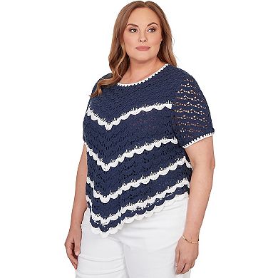Plus Size Alfred Dunner Chevron Crochet Short Sleeve Top