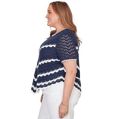 Plus Size Alfred Dunner Chevron Crochet Short Sleeve Top