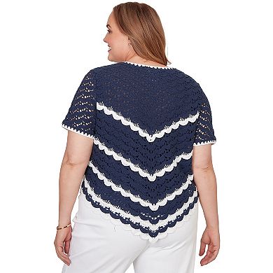 Plus Size Alfred Dunner Chevron Crochet Short Sleeve Top