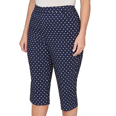 Plus Size Alfred Dunner Polka Dot Flat Front Denim Capri Pants