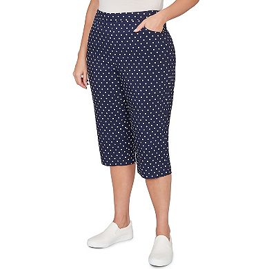 Plus Size Alfred Dunner Polka Dot Flat Front Denim Capri Pants