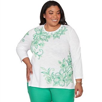 Plus Size Alfred Dunner Tropical Flower Embroidered Top