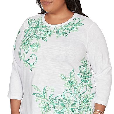 Plus Size Alfred Dunner Tropical Flower Embroidered Top