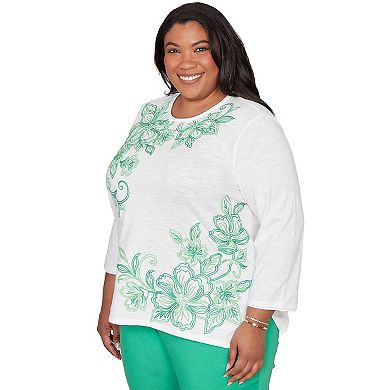 Plus Size Alfred Dunner Tropical Flower Embroidered Top