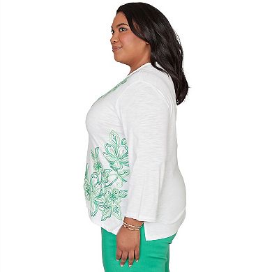 Plus Size Alfred Dunner Tropical Flower Embroidered Top