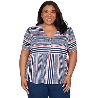 Plus Size Alfred Dunner Spliced Mixed Stripe Short Sleeve Top