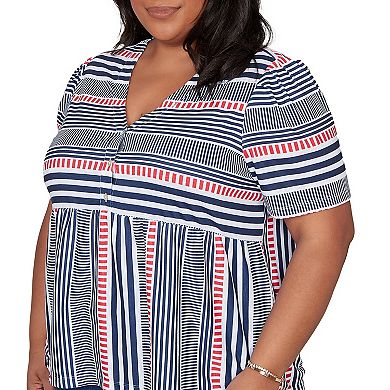 Plus Size Alfred Dunner Spliced Mixed Stripe Short Sleeve Top