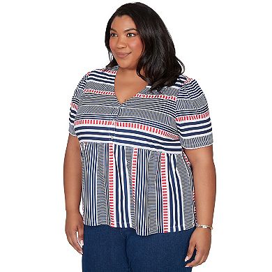Plus Size Alfred Dunner Spliced Mixed Stripe Short Sleeve Top