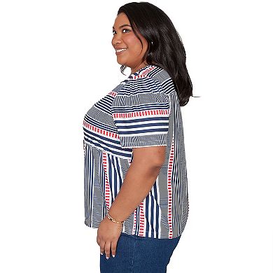 Plus Size Alfred Dunner Spliced Mixed Stripe Short Sleeve Top