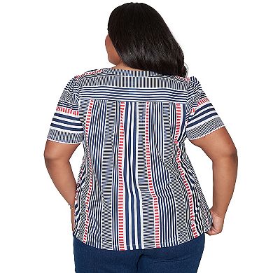 Plus Size Alfred Dunner Spliced Mixed Stripe Short Sleeve Top
