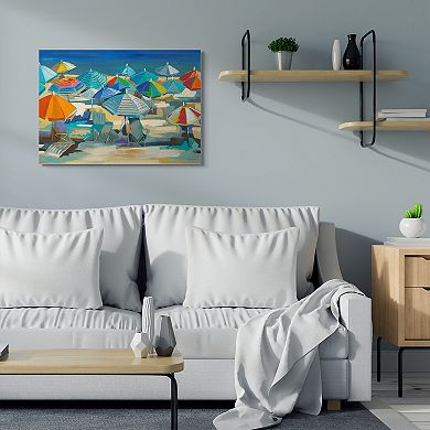 Stupell Home Decor Colorful Beach Umbrella Nautical Landscape Canvas Wall Art
