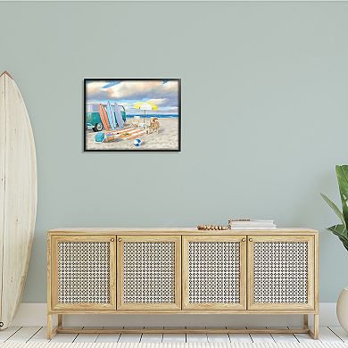 Stupell Home Decor Summer Beach Scene Retro Van & Surfboards Wall Art