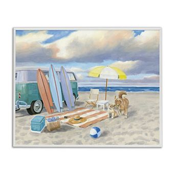 Stupell Home Decor Summer Beach Scene Retro Van & Surfboards Wall Art