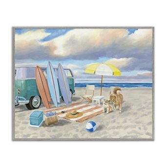 Stupell Home Decor Summer Beach Scene Retro Van & Surfboards Wall Art