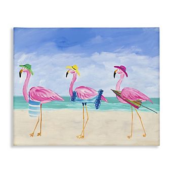 Stupell Home Decor Cute Flamingos Beach Attire Strolling Coast Illustration