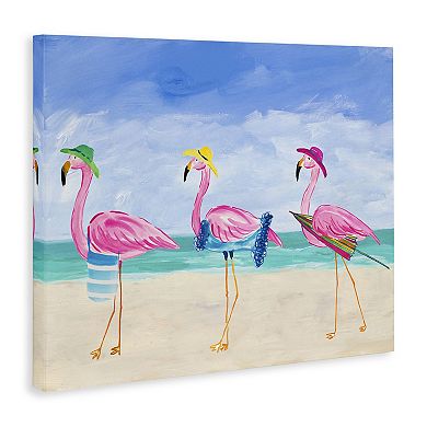 Stupell Home Decor Cute Flamingos Beach Attire Strolling Coast Illustration