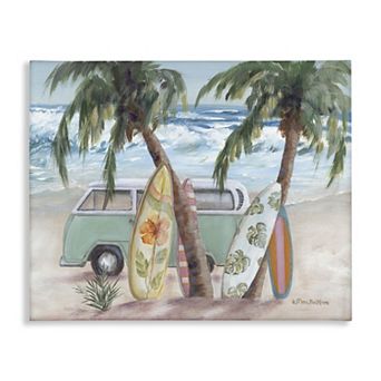 Stupell Home Decor Summer Waves Tropical Van Surfboards Wall Art