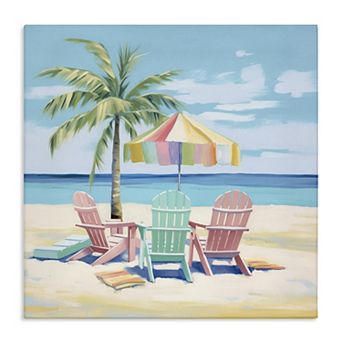 Stupell Home Decor Pastel Beach Umbrella Scene Canvas Art