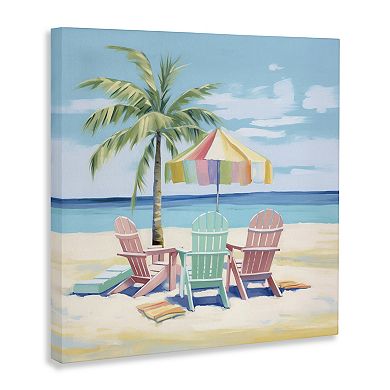 Stupell Home Decor Pastel Beach Umbrella Scene Canvas Art
