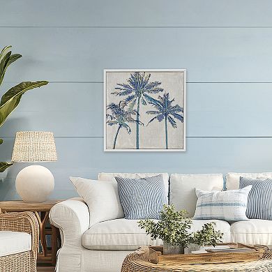 Exotic Pop Blue Palms Framed Canvas Wall Art