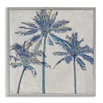Exotic Pop Blue Palms Framed Canvas Wall Art
