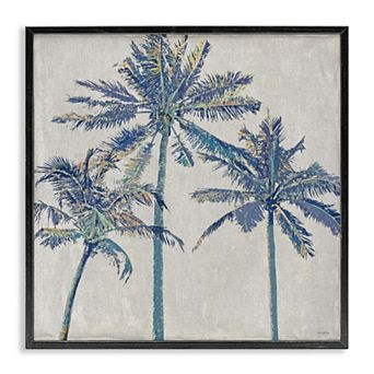 Exotic Pop Blue Palms Framed Canvas Wall Art