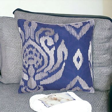 HomeRoots 20" X 20" Blue Geometric Polyester Zippered Pillow With Beads