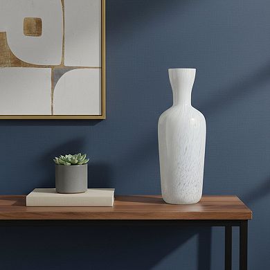 HomeRoots 12" Opal Swirl Art Glass Cylinder Table Vase