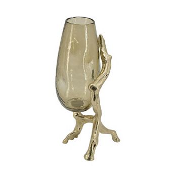 HomeRoots 18" Champagne Glass And Metal Table Vase