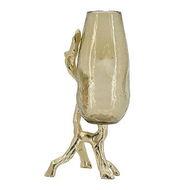 HomeRoots 18" Champagne Glass And Metal Table Vase