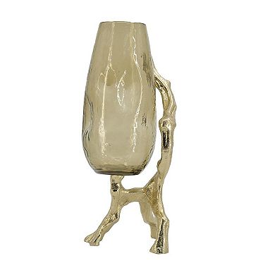 HomeRoots 18" Champagne Glass And Metal Table Vase