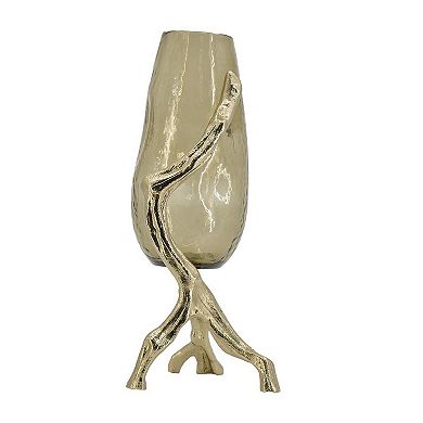HomeRoots 18" Champagne Glass And Metal Table Vase