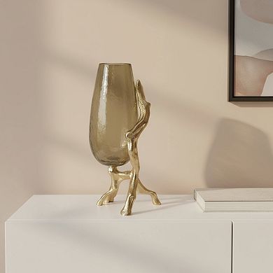 HomeRoots 18" Champagne Glass And Metal Table Vase