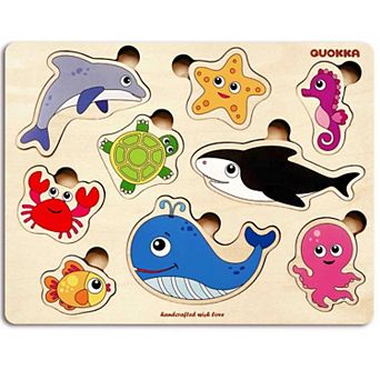 QUOKKA Wooden Puzzles for Toddlers 1-2 Pegged Puzzles Animal Sea