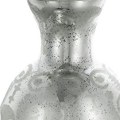 HomeRoots 18" Antiqued Silver Floral Glass Table Vase